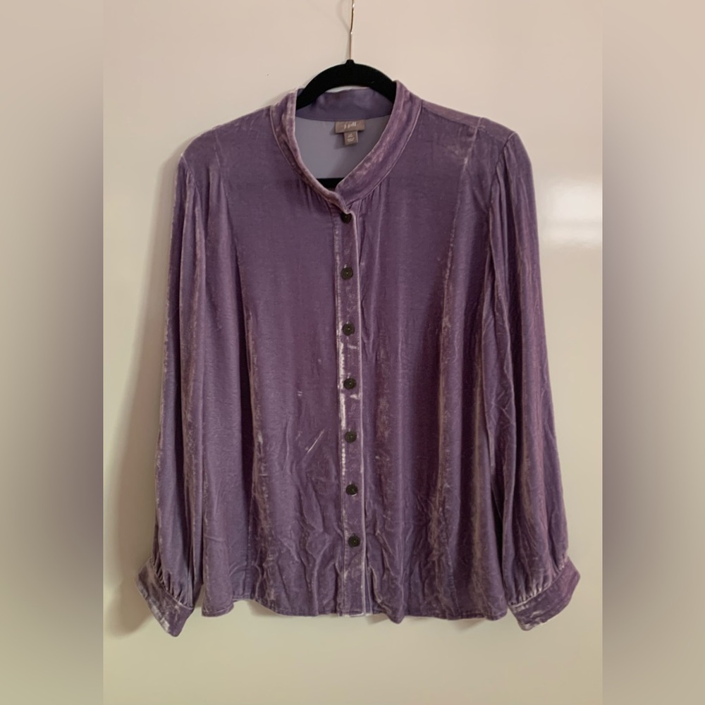 J. Jill Lilac Crushed Velvet l/s Button down top size LP